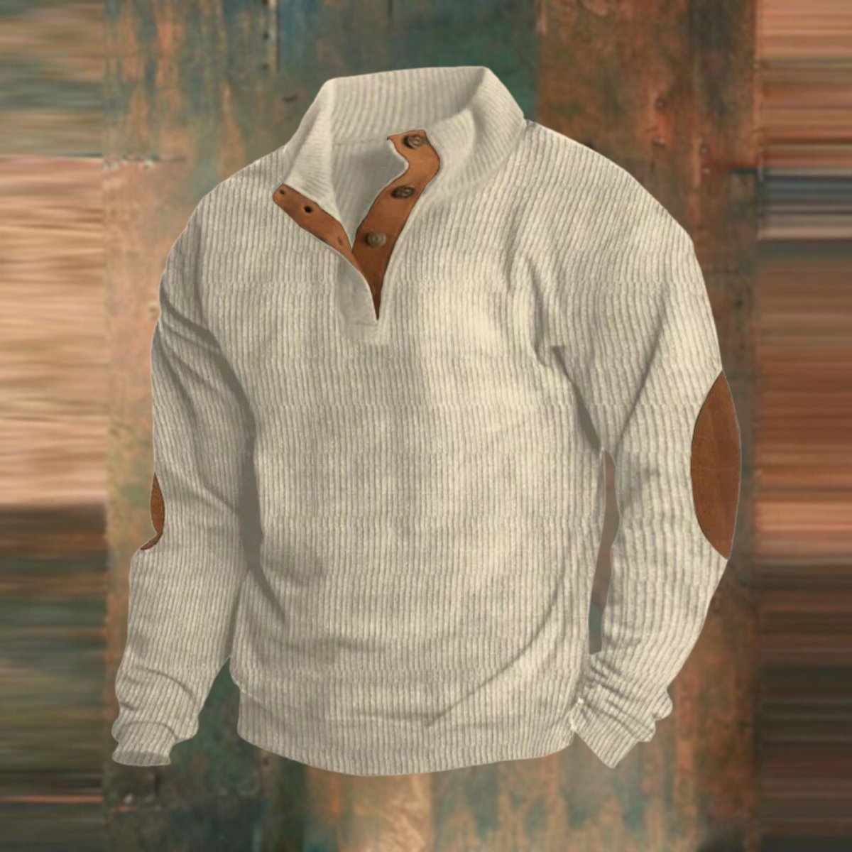 Men's Rib-Knit Henley Pullover – Beige