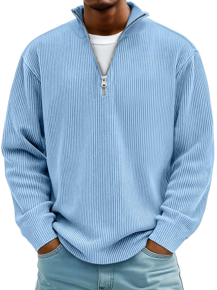 Men's Rib-Knit Quarter-Zip Knit Pullover – Blue
