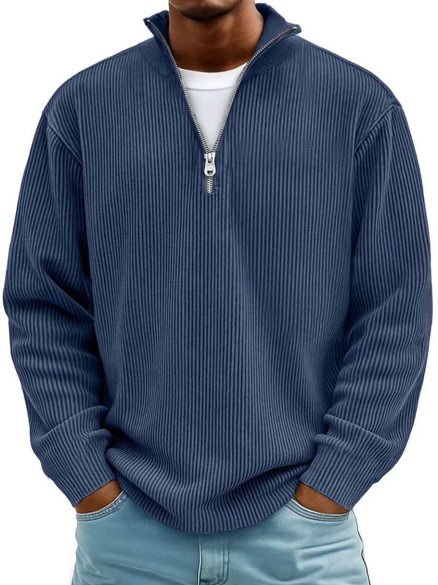 Men's Rib-Knit Quarter-Zip Knit Pullover – Navy Blue