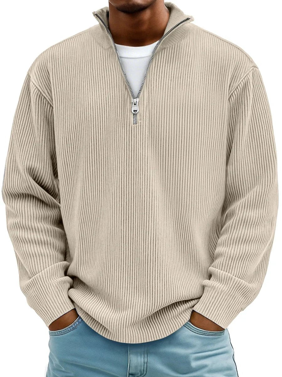 Men's Rib-Knit Quarter-Zip Knit Pullover – Khaki