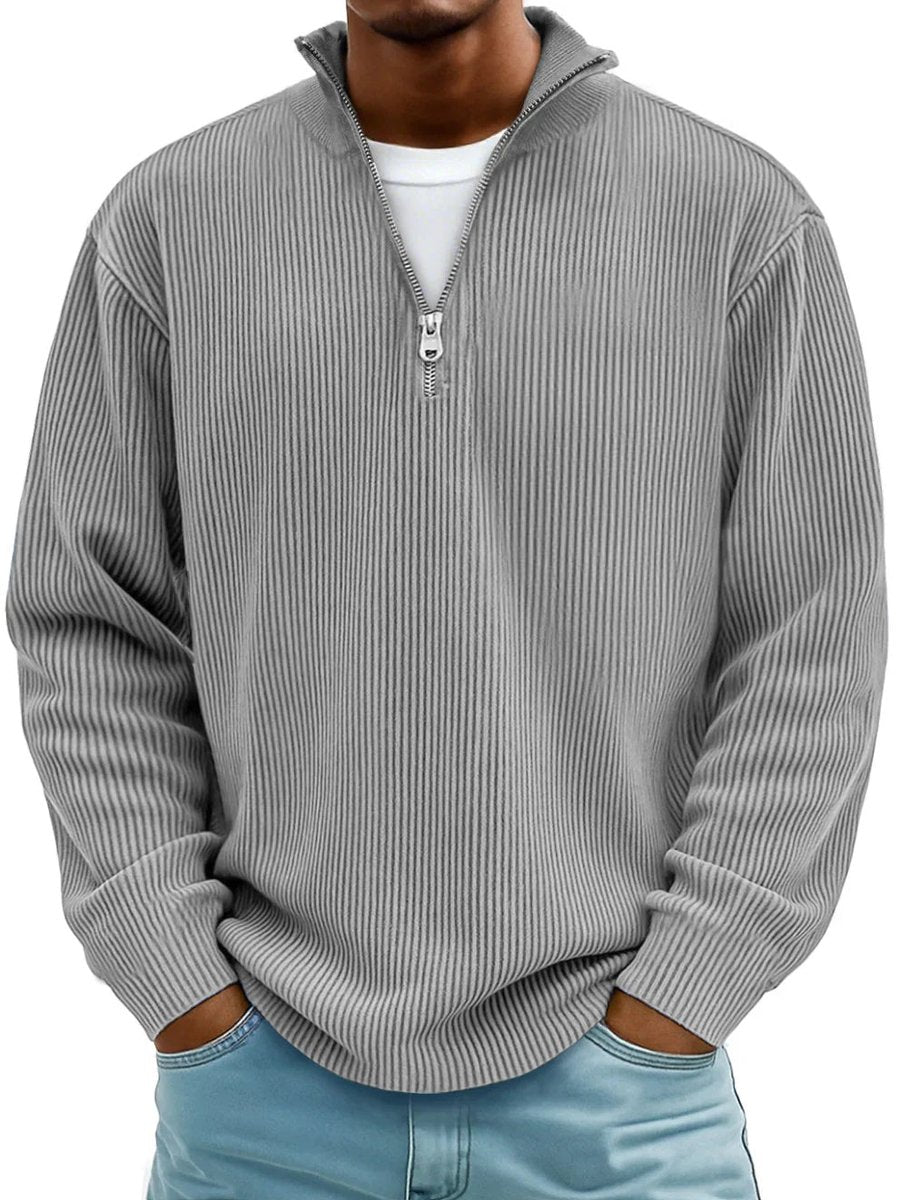 Men's Rib-Knit Quarter-Zip Knit Pullover – Gray