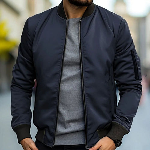 Men's Everyday Ribbed-Trim Bomber Jacket – Dark Blue