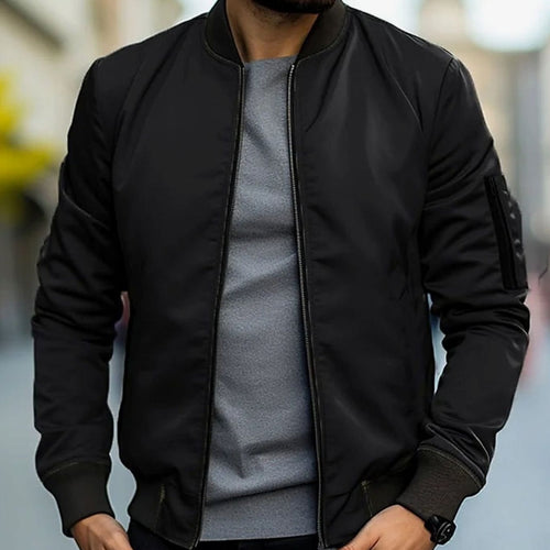 Men's Everyday Ribbed-Trim Bomber Jacket – Black