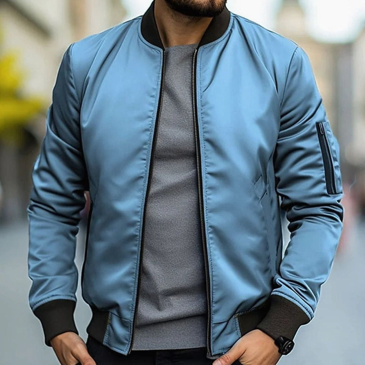 Men's Everyday Ribbed-Trim Bomber Jacket – view 6