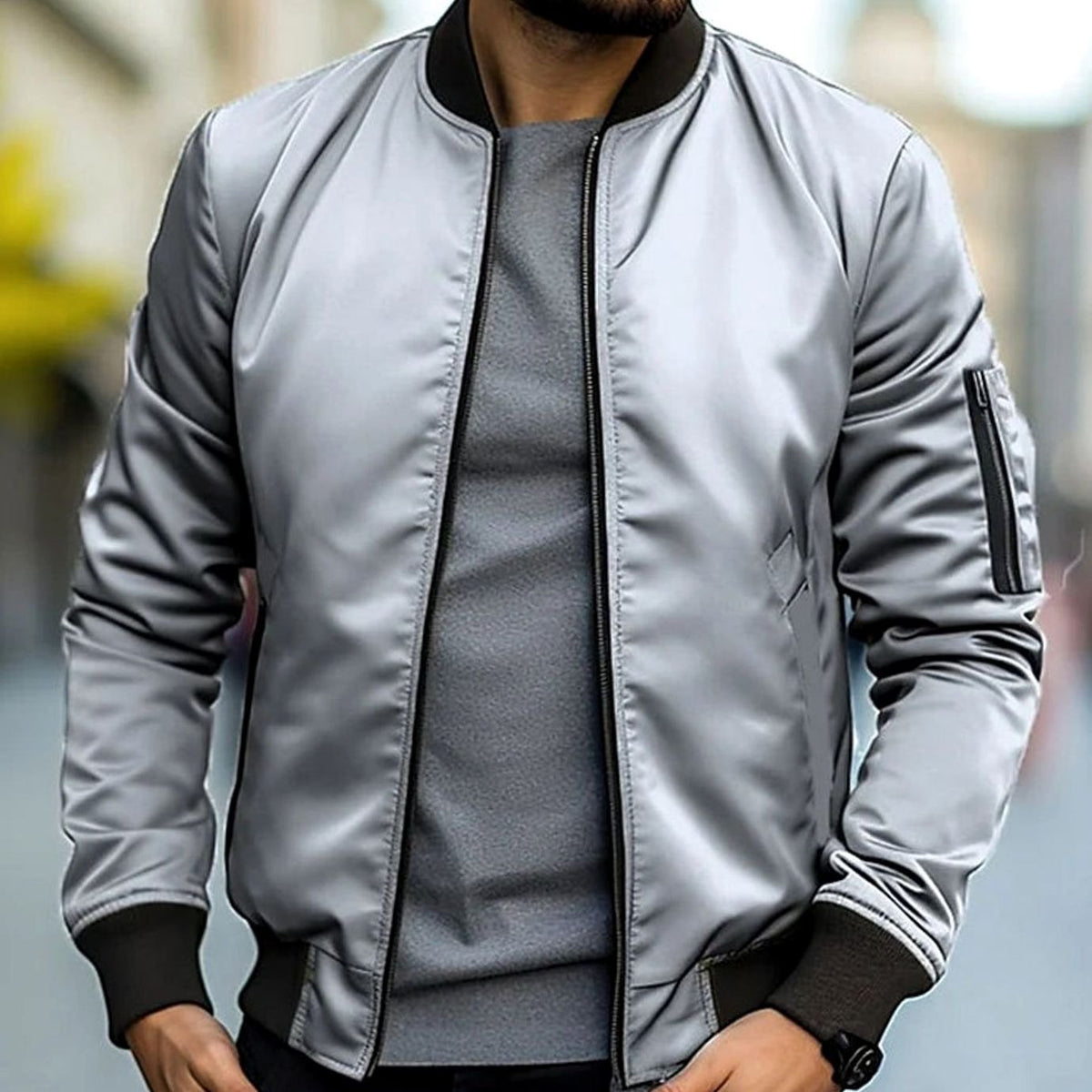Men's Everyday Ribbed-Trim Bomber Jacket – view 7
