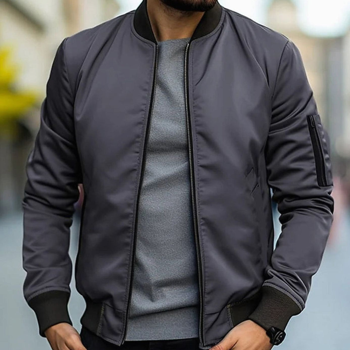Men's Everyday Ribbed-Trim Bomber Jacket – view 8