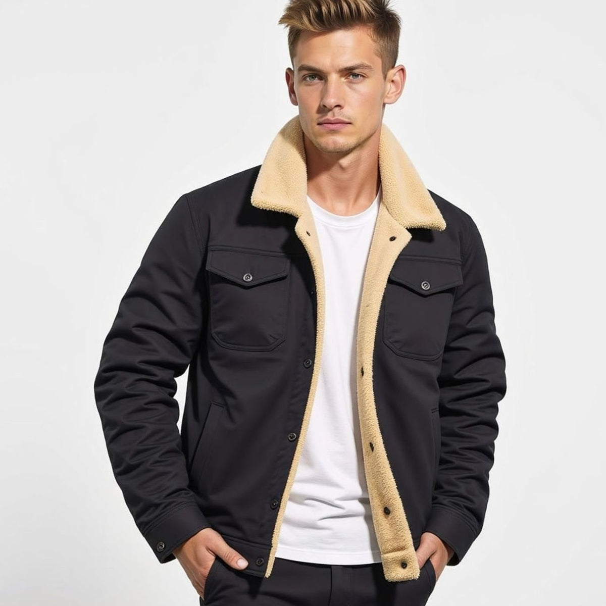 Men's Sherpa-Backed Fleece Snap-Front Cold-Weather Jacket – view 4