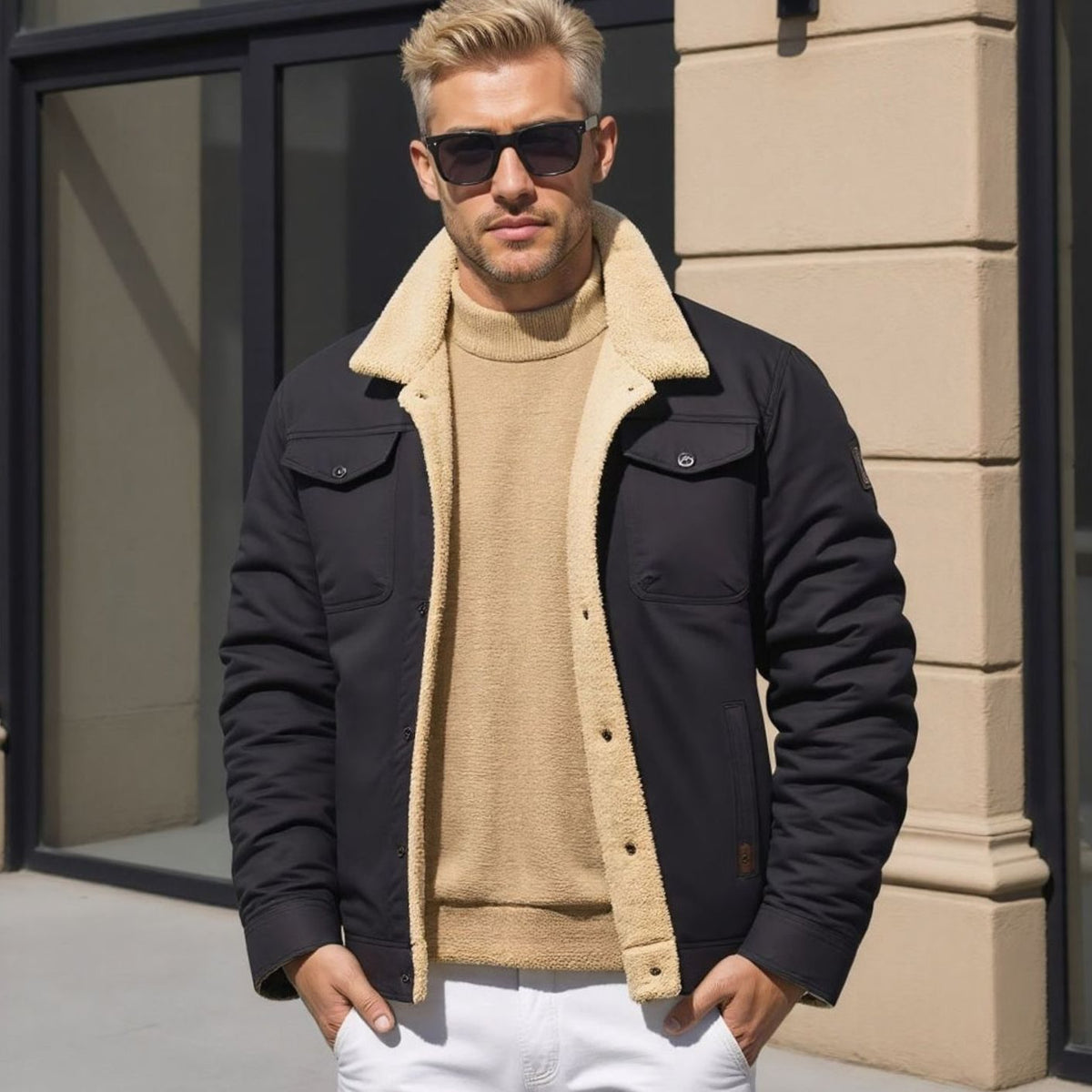 Men's Sherpa-Backed Fleece Snap-Front Cold-Weather Jacket – view 6