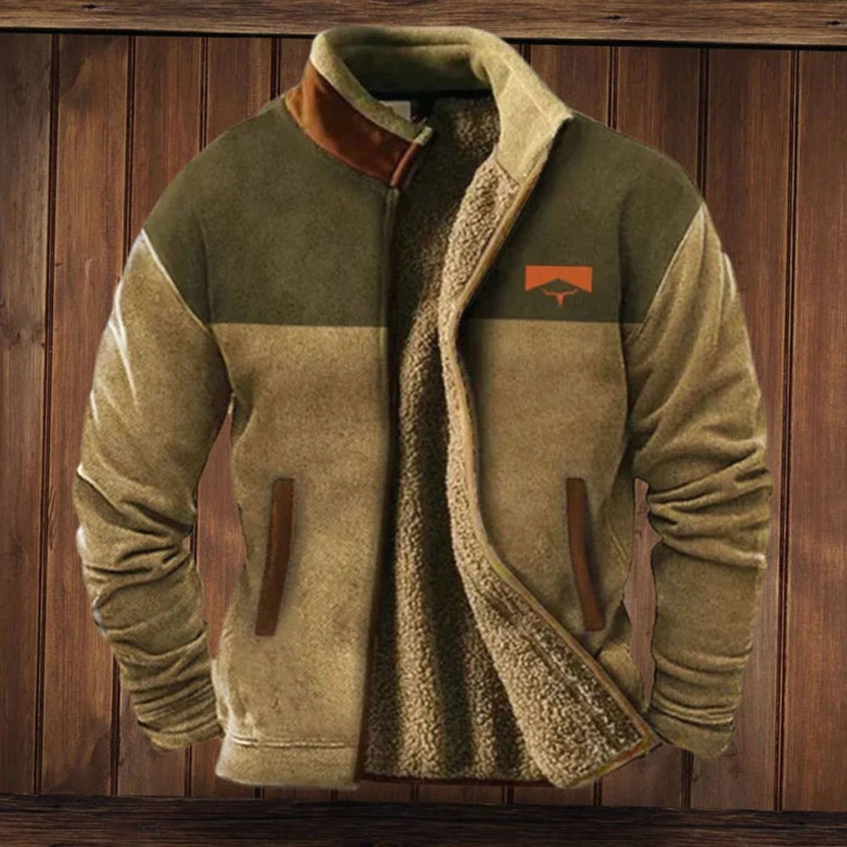 Men's Sherpa-Backed Print-Sleeve Full-Zip Cold-Weather Coat – view 5