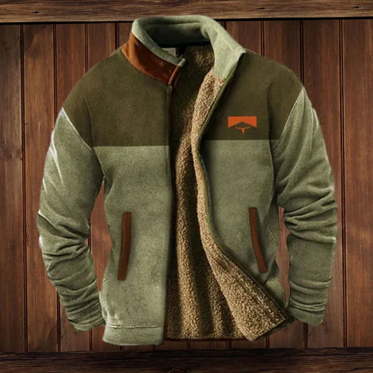 Men's Sherpa-Backed Print-Sleeve Full-Zip Cold-Weather Coat – view 6