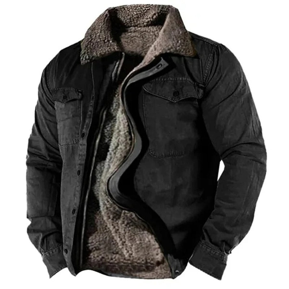Men's Sherpa-Backed Western Cardigan Jacket – Black