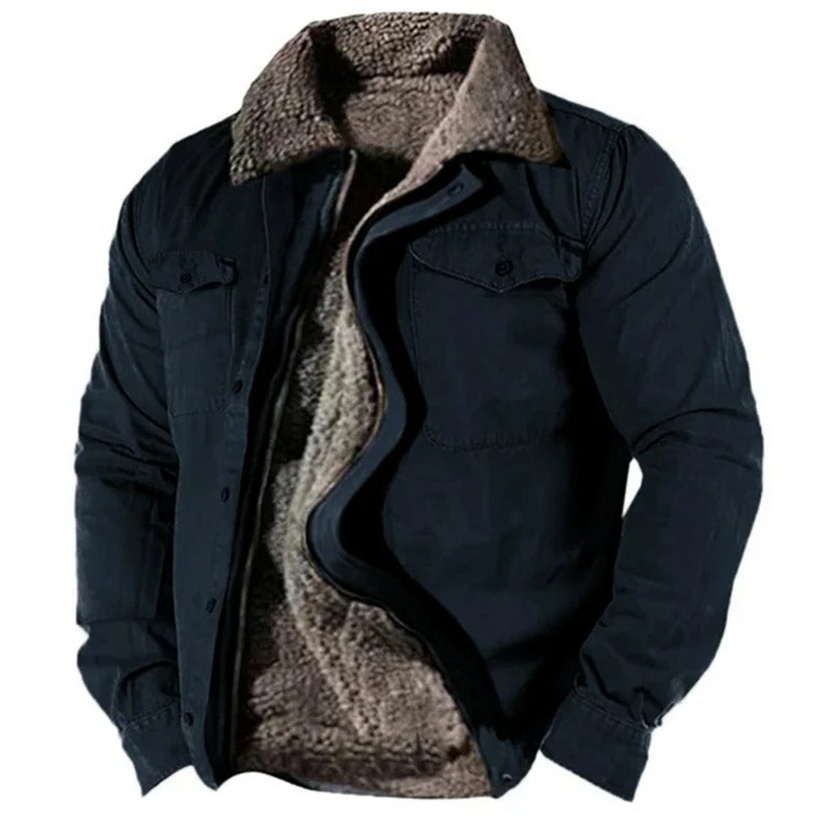 Men's Sherpa-Backed Western Cardigan Jacket – Navy Blue