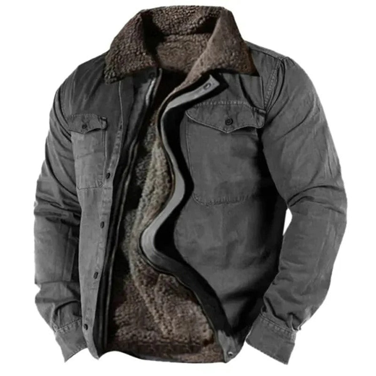 Men's Sherpa-Backed Western Cardigan Jacket – Dark Gray