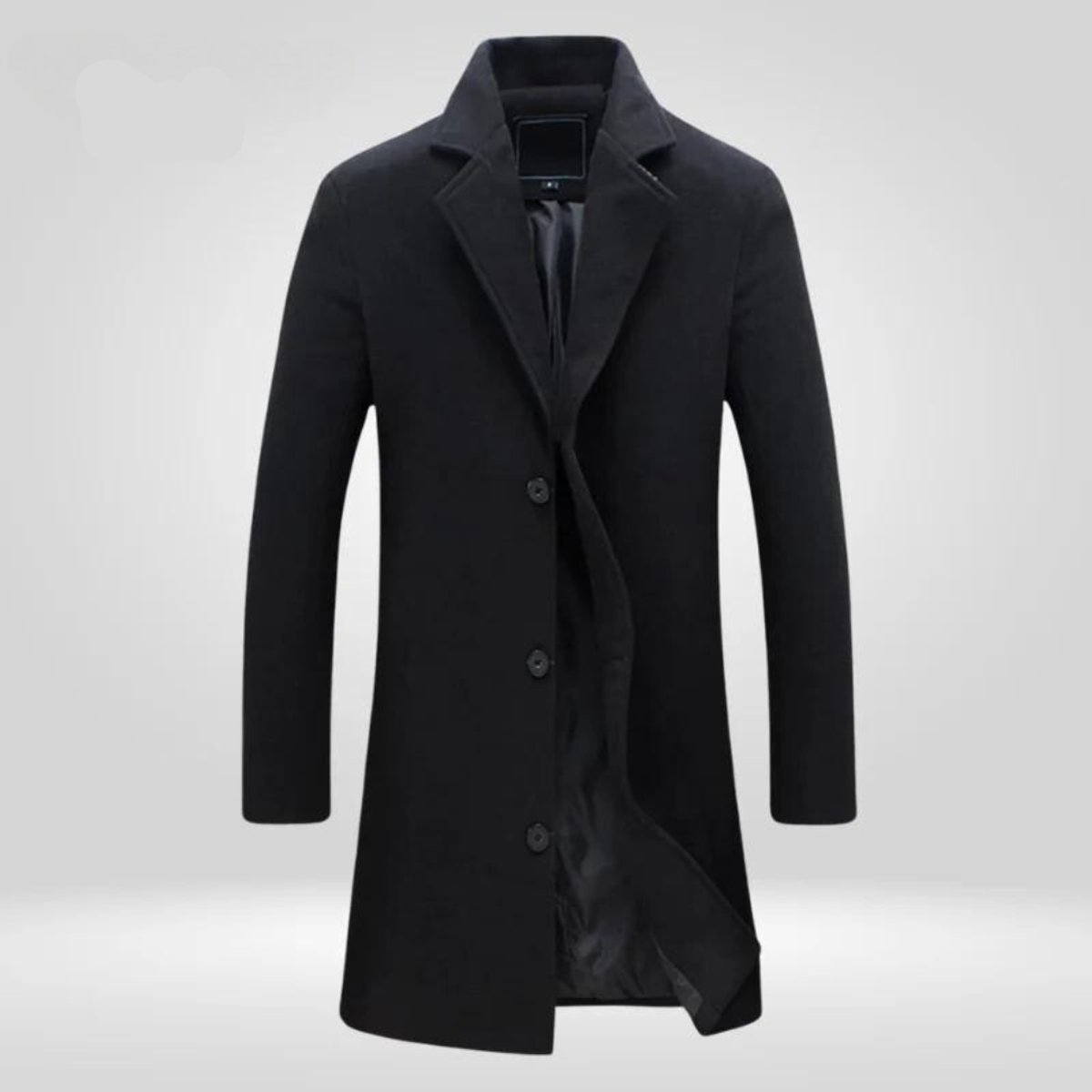 Men's Single-Breast Wool Overcoat – Black