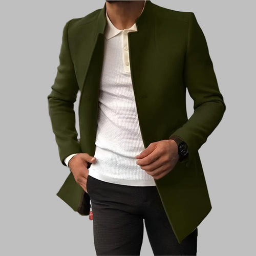 Men's No-Collar Wool Coat – Green