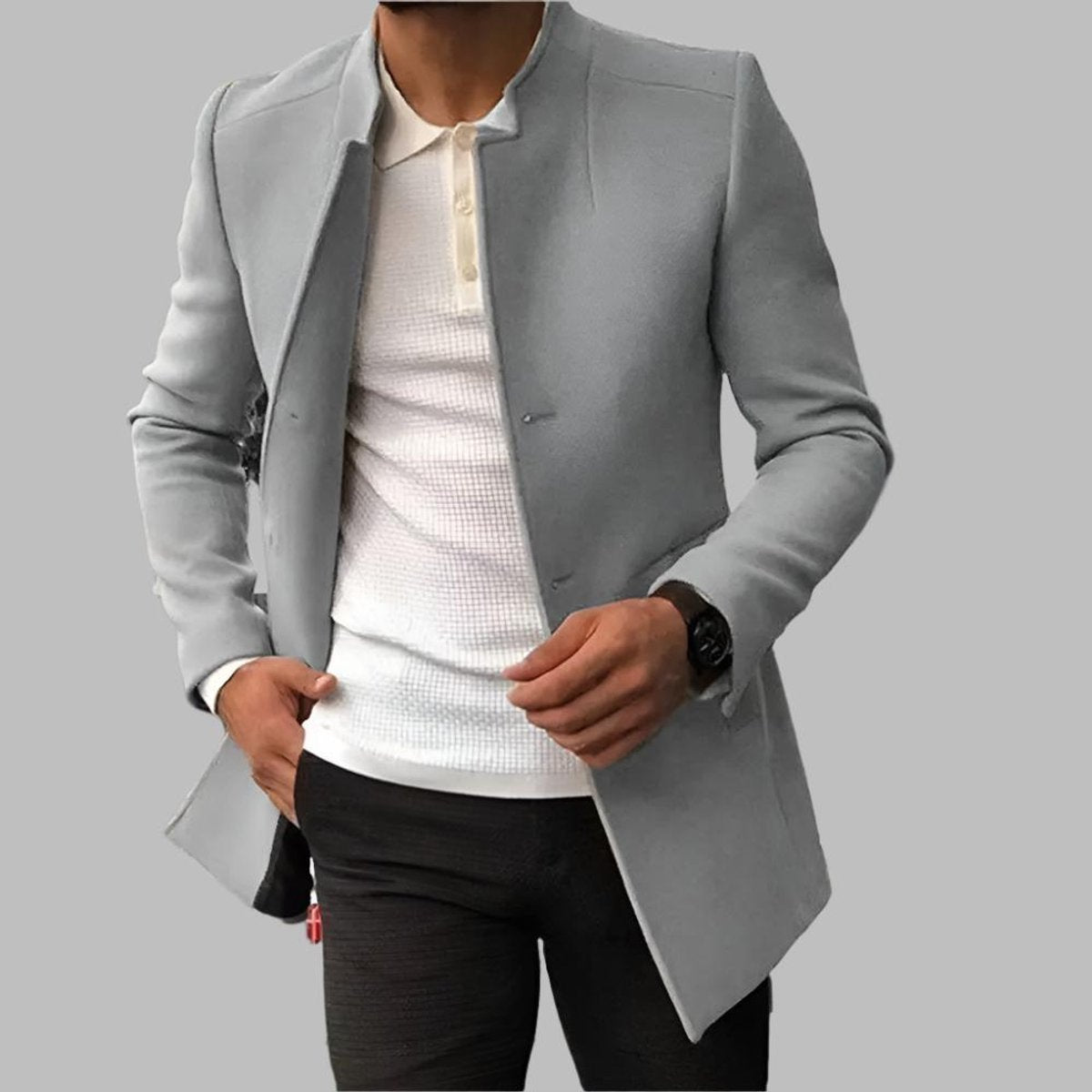 Men's No-Collar Wool Coat – Gray