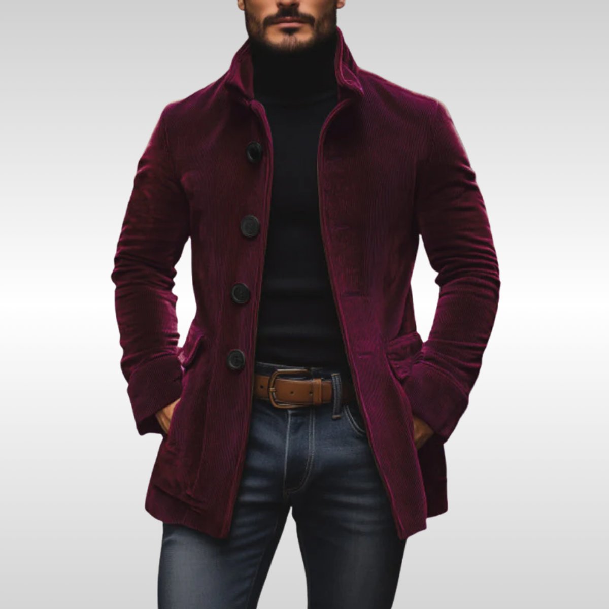 Men's Cord Wool Coat – Burgundy