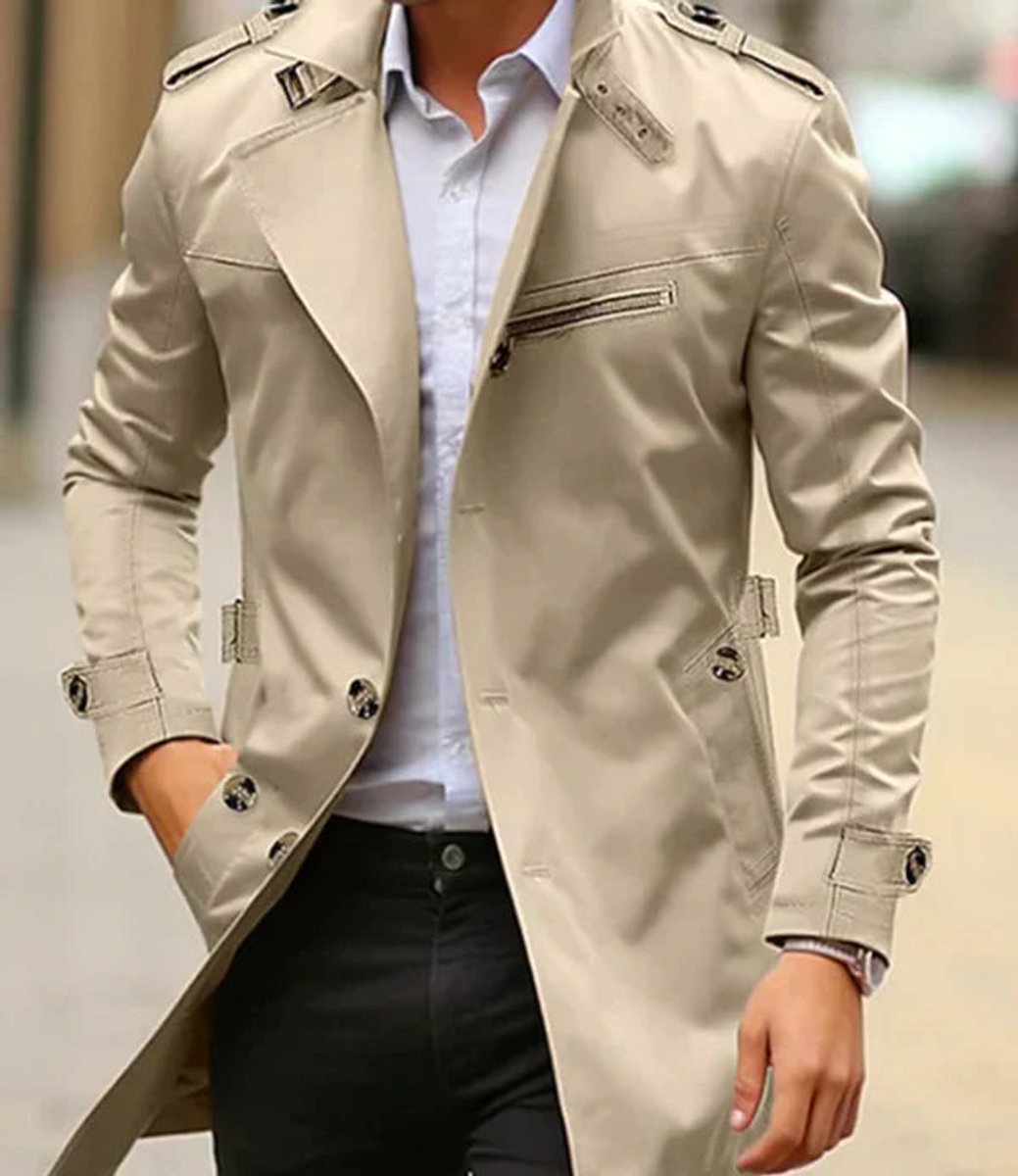 Men's Slim-Cut Double-Breast Wool Coat – Light Beige