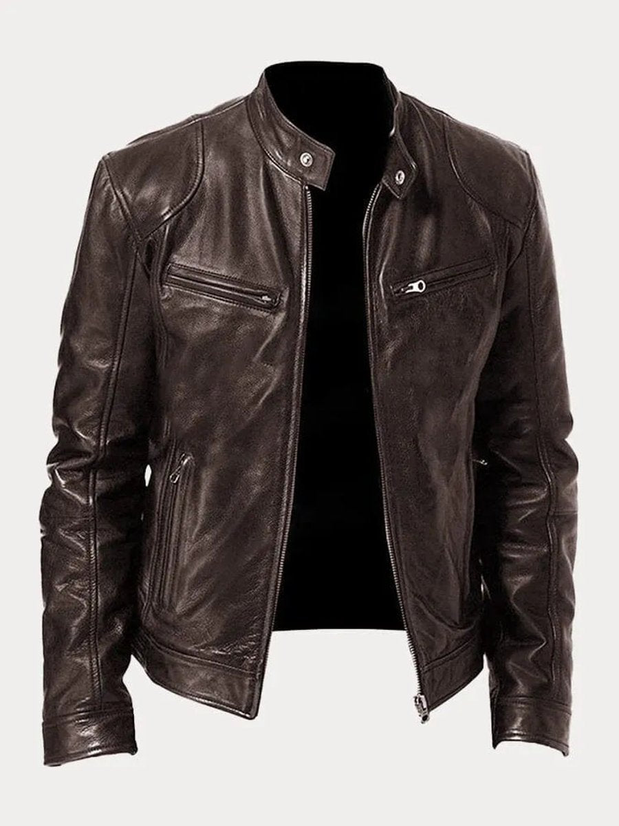 Men's Padded Leather Moto Jacket – Brown