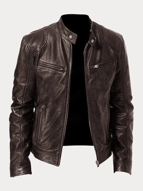 Men's Padded Leather Moto Jacket – Brown