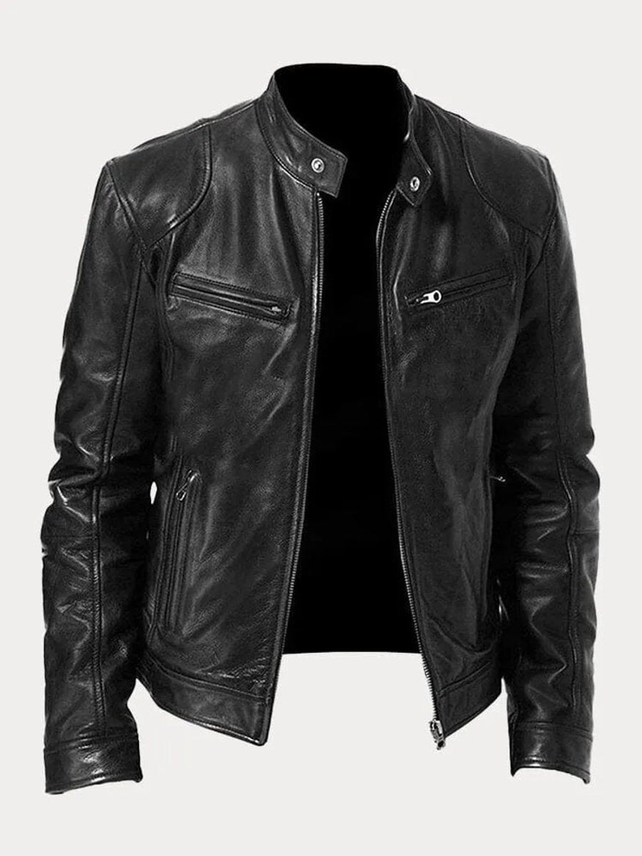 Men's Padded Leather Moto Jacket – Black