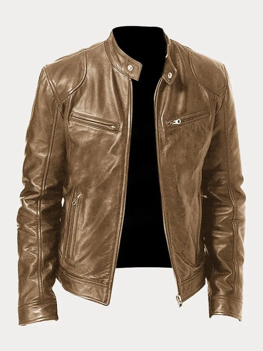 Men's Padded Leather Moto Jacket – Khaki