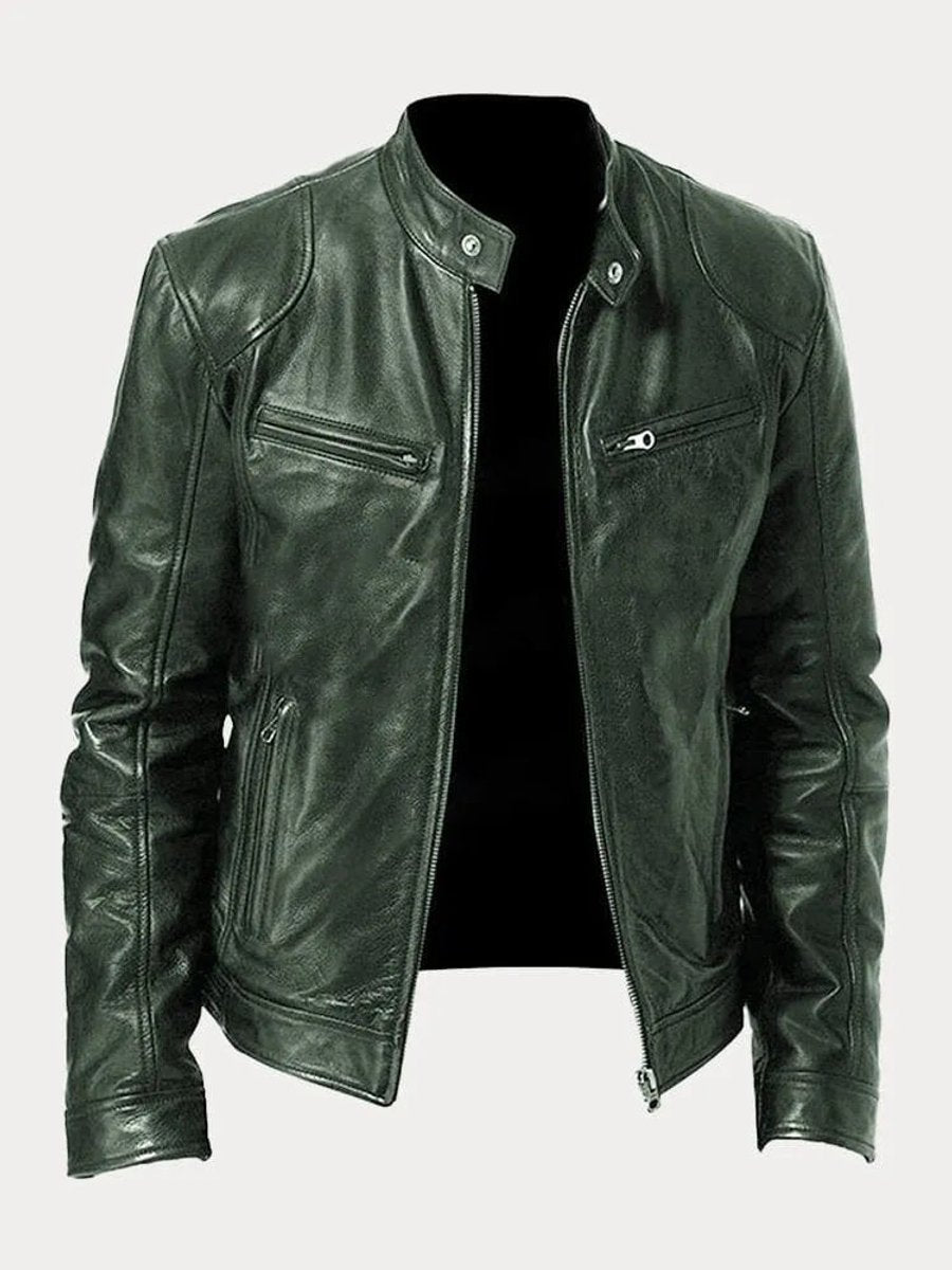 Men's Padded Leather Moto Jacket – Military Green