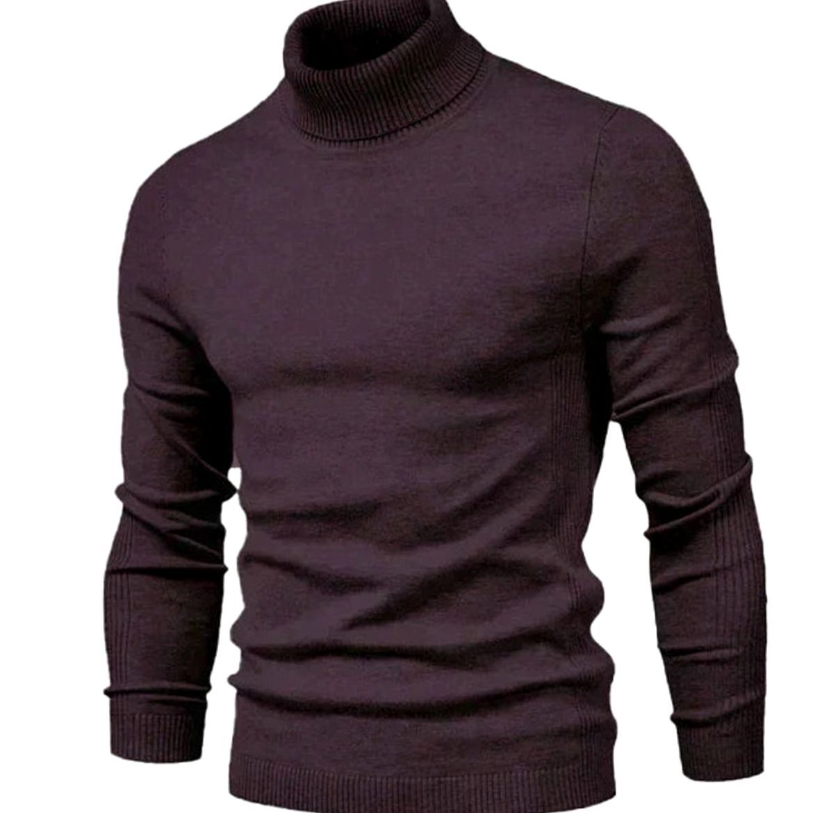 Men's Slim-Cut Rib-Knit Roll-Neck Knit Pullover – Burgundy