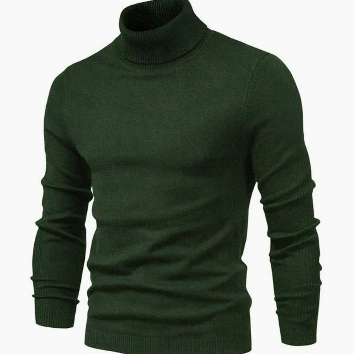 Men's Slim-Cut Rib-Knit Roll-Neck Knit Pullover – Green