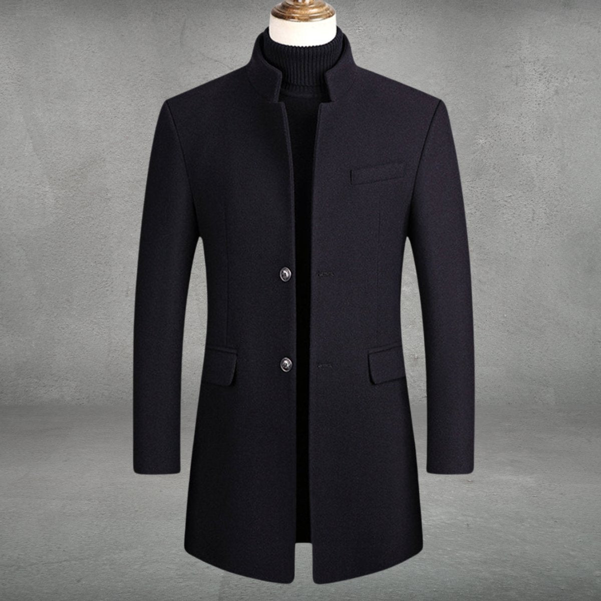Men's Slim-Cut Wool Blend Overcoat – Navy Blue
