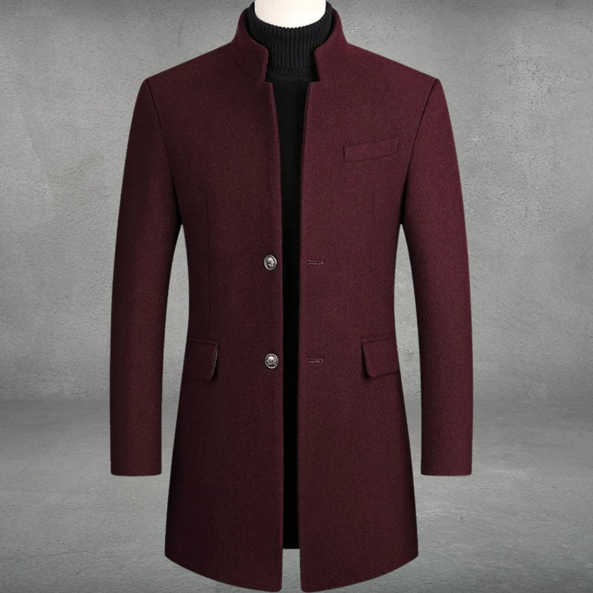 Men's Slim-Cut Wool Blend Overcoat – Burgundy