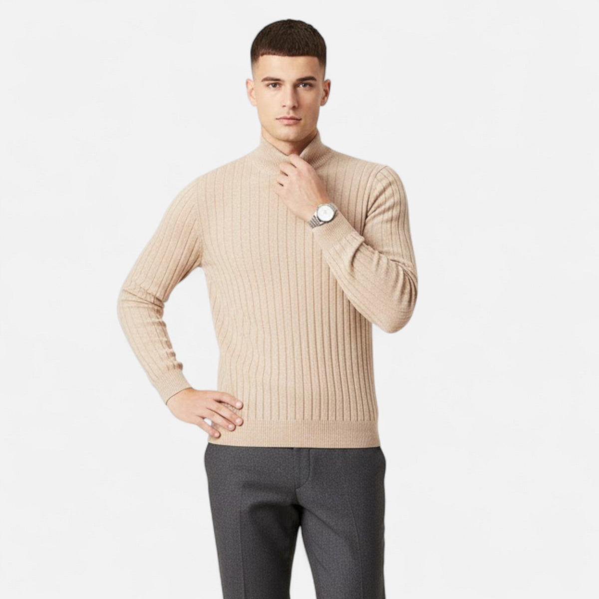 Men's Plush Knit High-Lapel Sweater – view 2