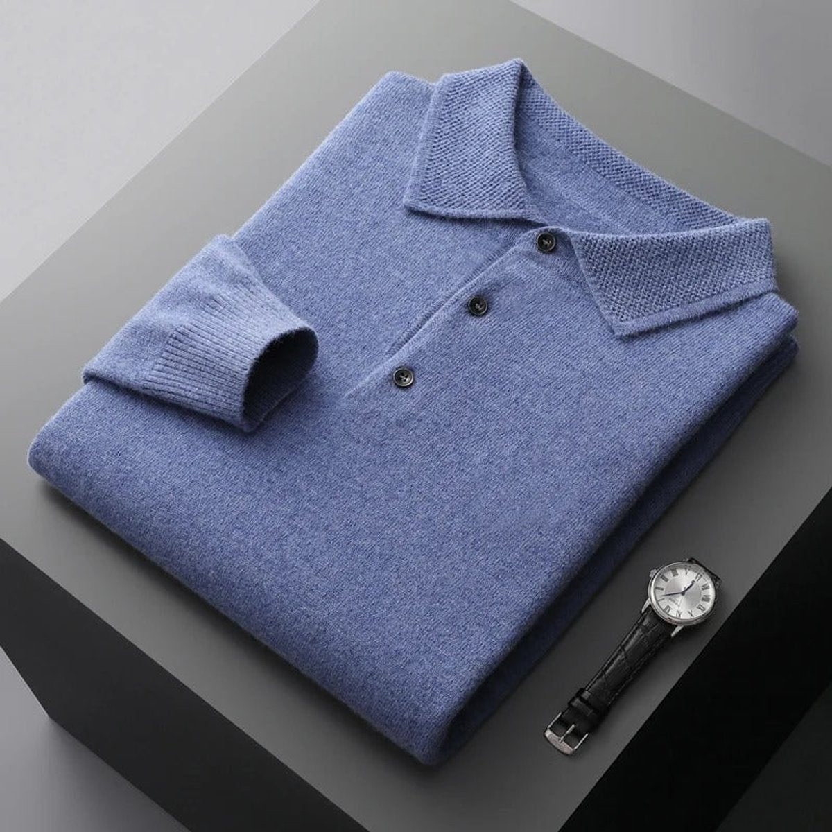 Men's Plush Knit Polo Pullover – Blue