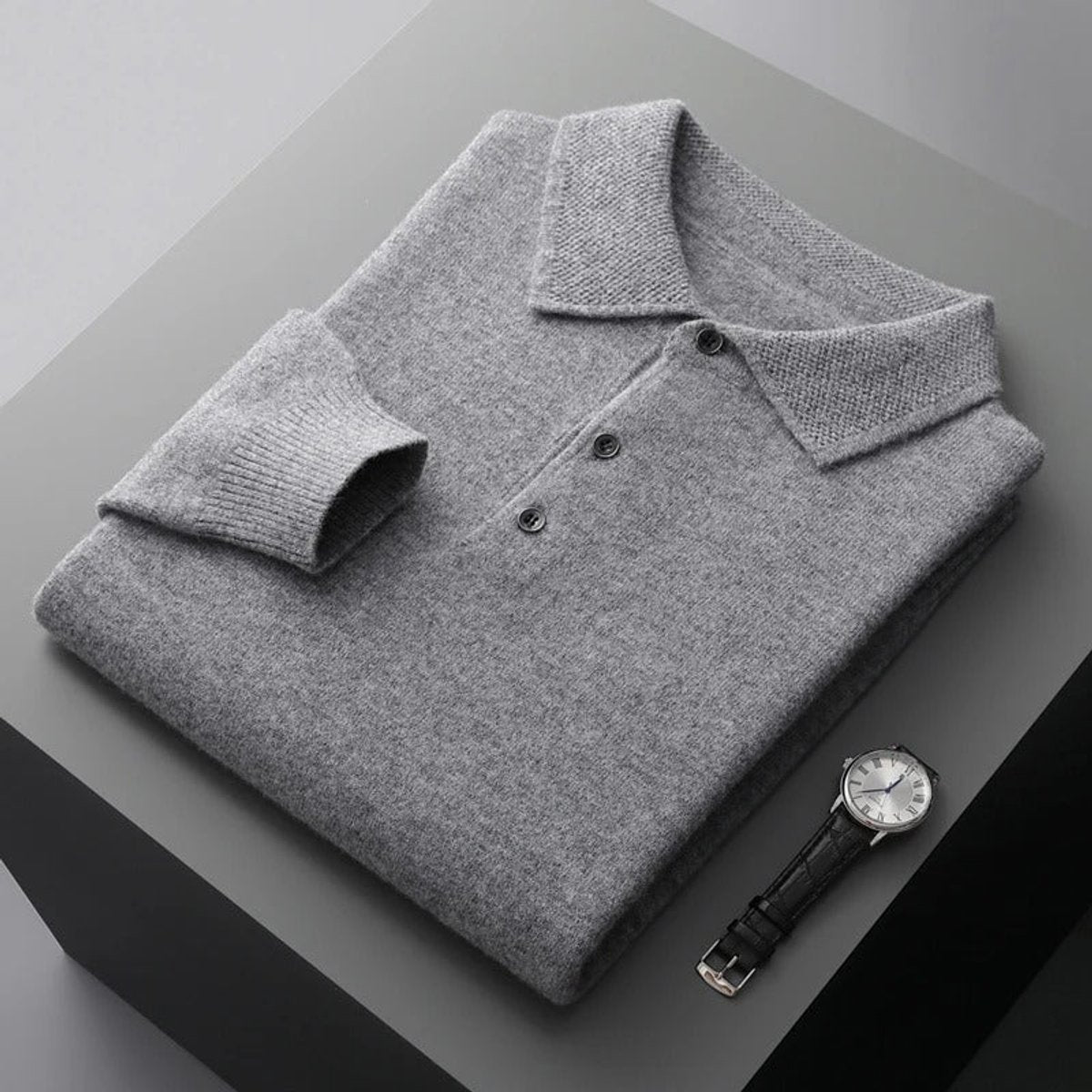 Men's Plush Knit Polo Pullover – Gray
