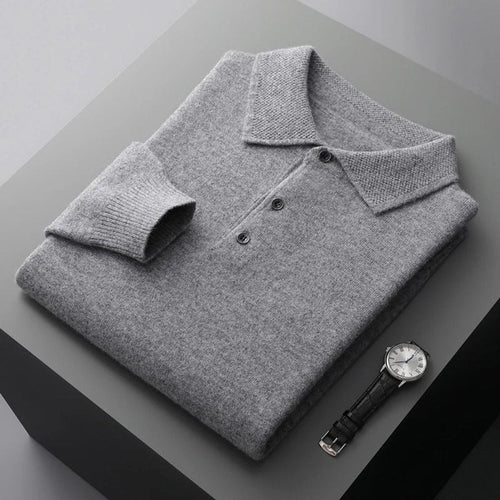 Men's Plush Knit Polo Pullover – Gray