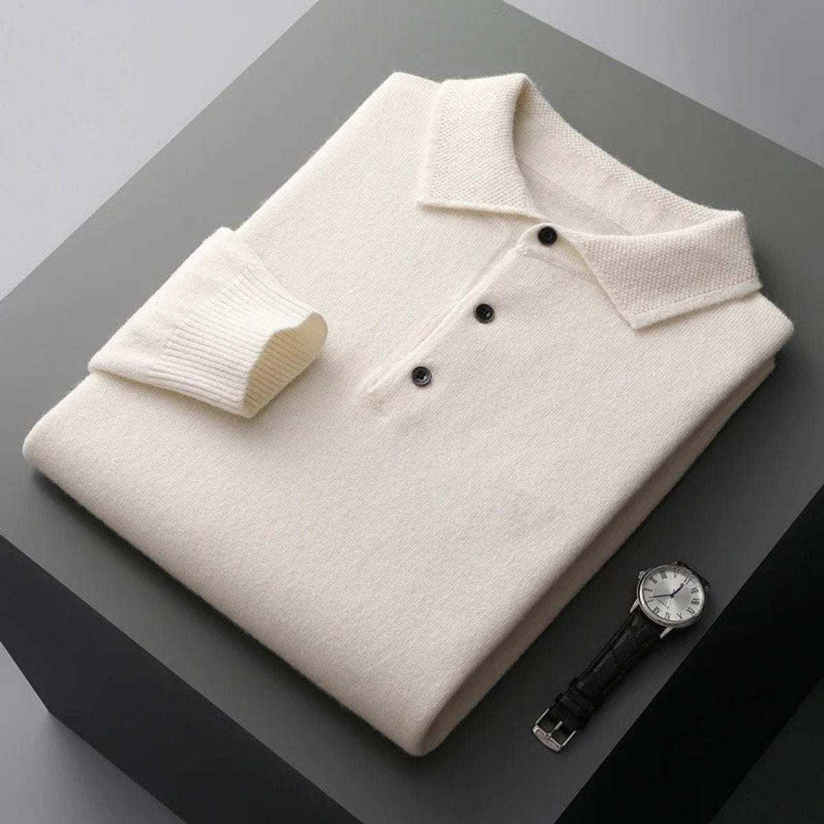 Men's Plush Knit Polo Pullover – White