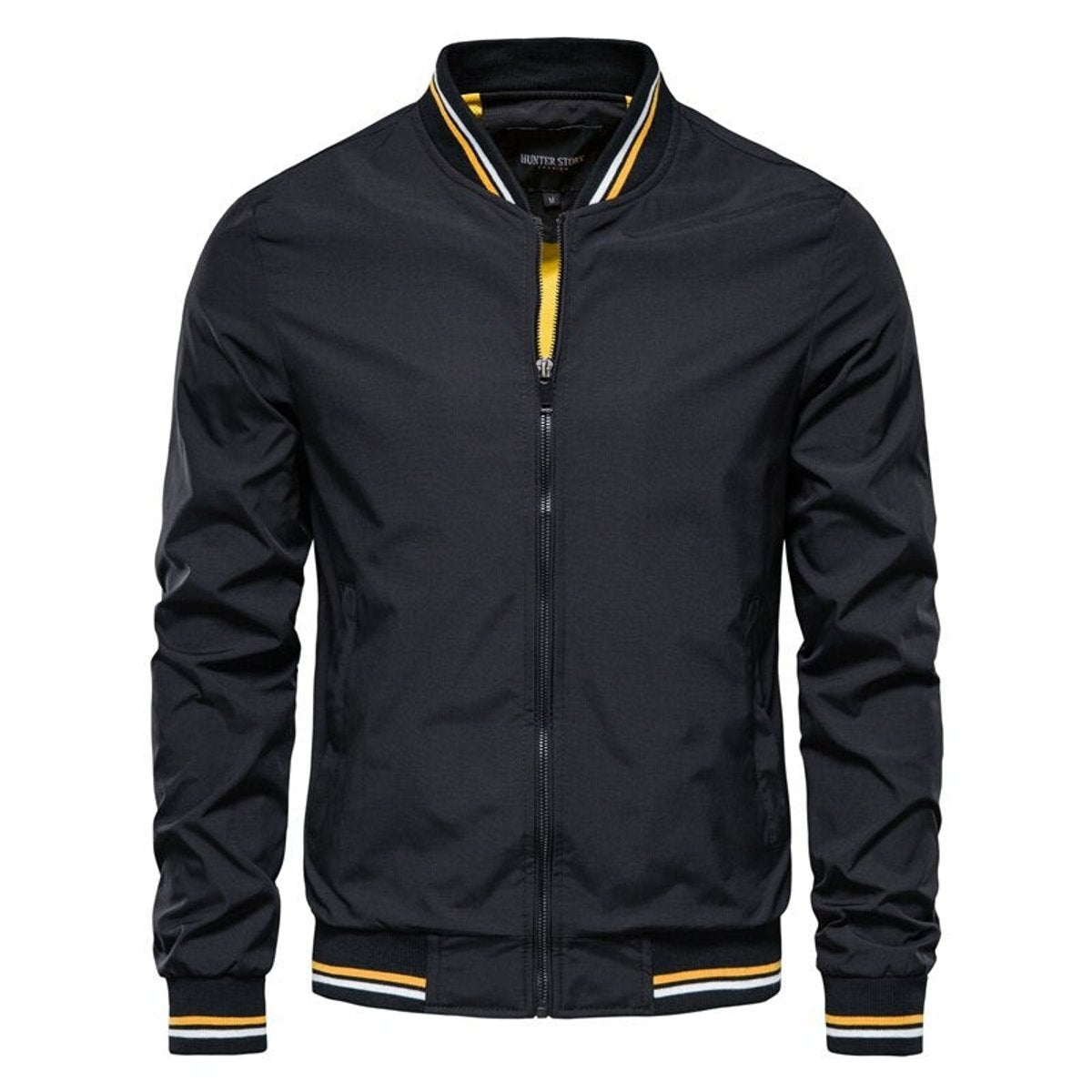 Men's Ribbed-Trim Full-Zip Bomber Jacket – Black