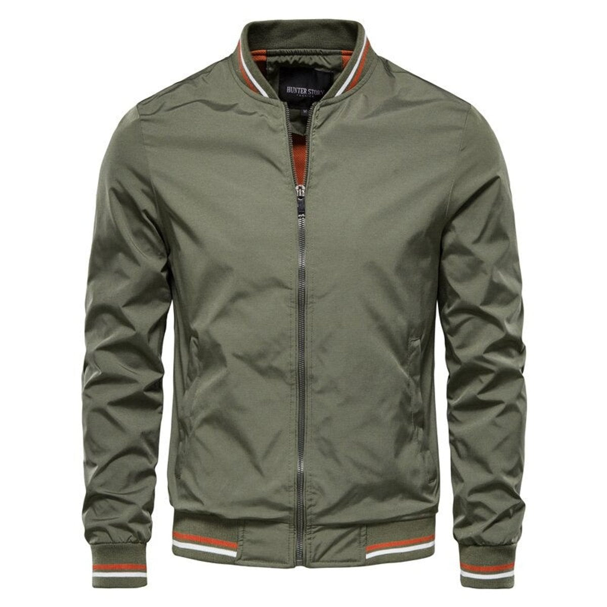 Men's Ribbed-Trim Full-Zip Bomber Jacket – Army Green