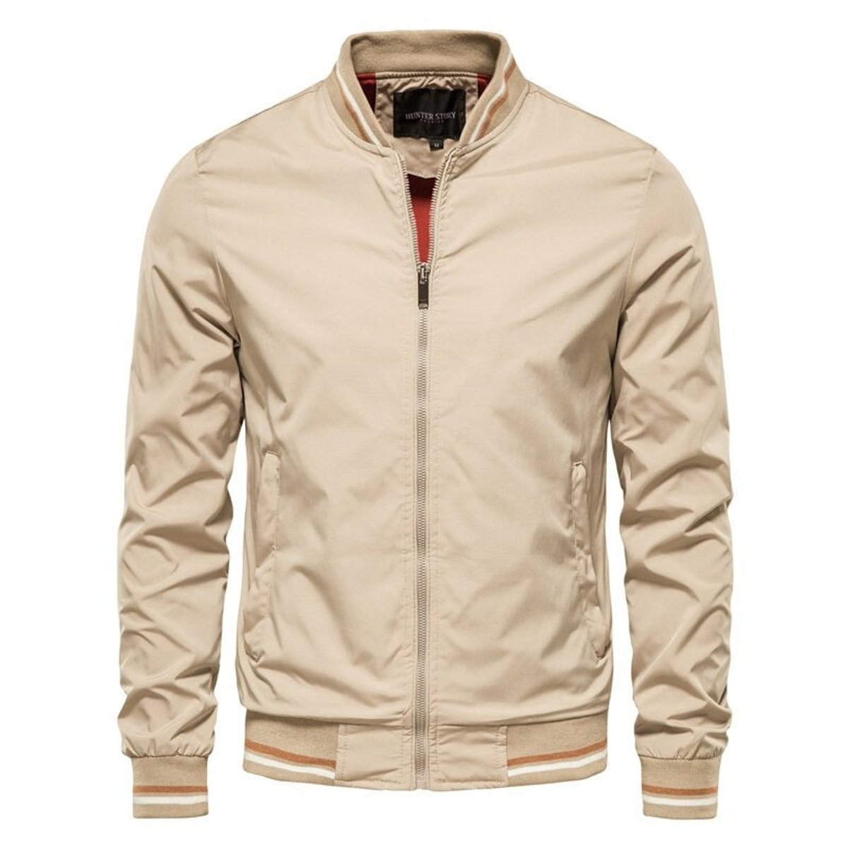 Men's Ribbed-Trim Full-Zip Bomber Jacket – Khaki