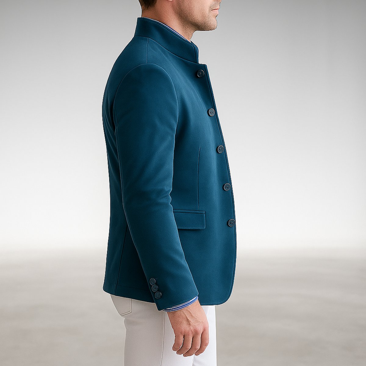 Men's Structured Mandarin Collar Button-Front Jacket for Evening Wear – view 7