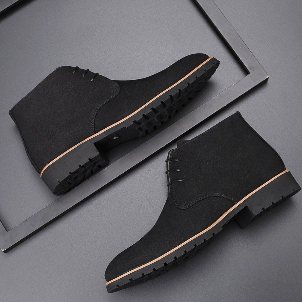 Men's Suede-Finish Chukka Tie-Front Boots – Black