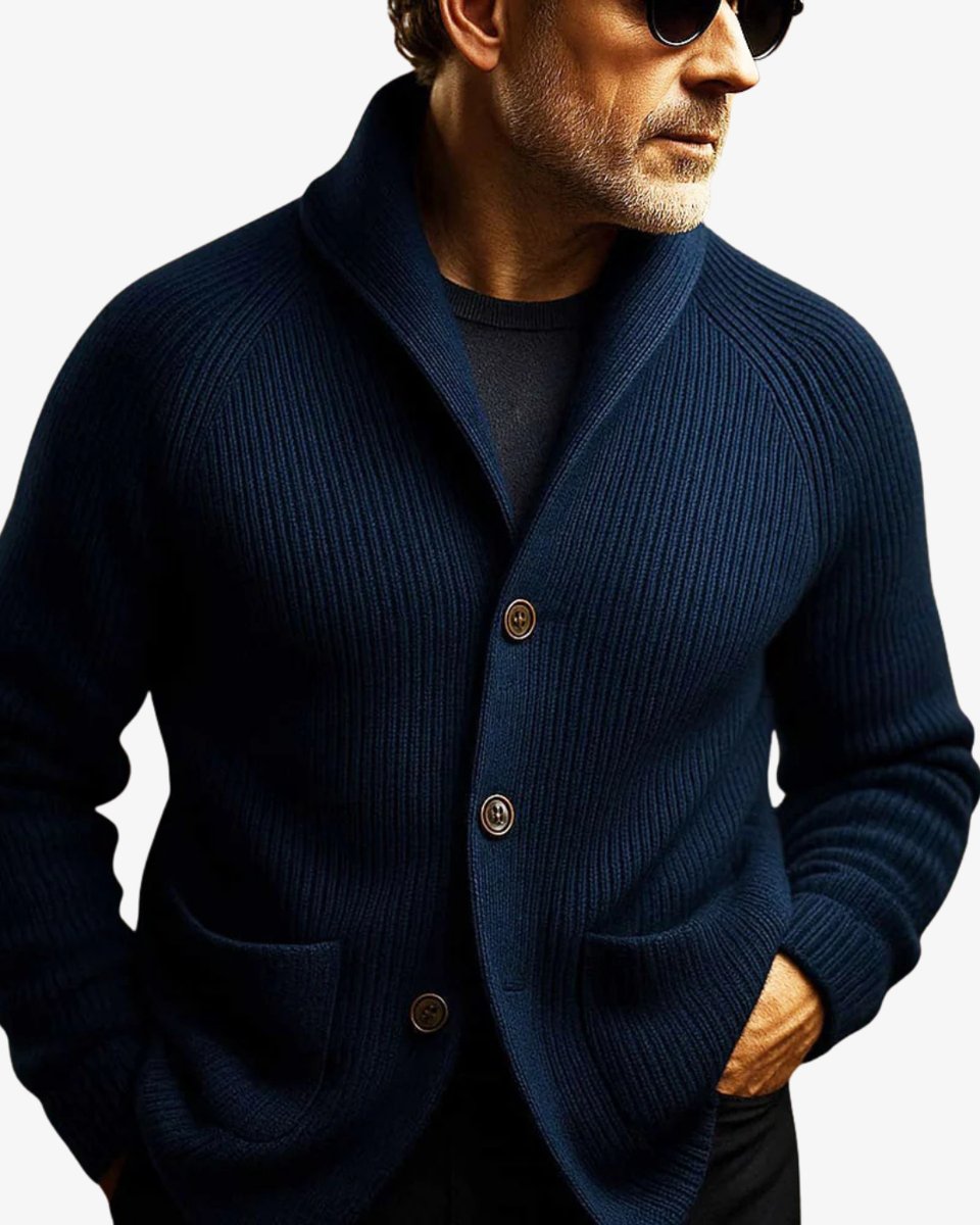 Men's Fitted Rib-Knit Button-Front Knit Cardigan – view 10