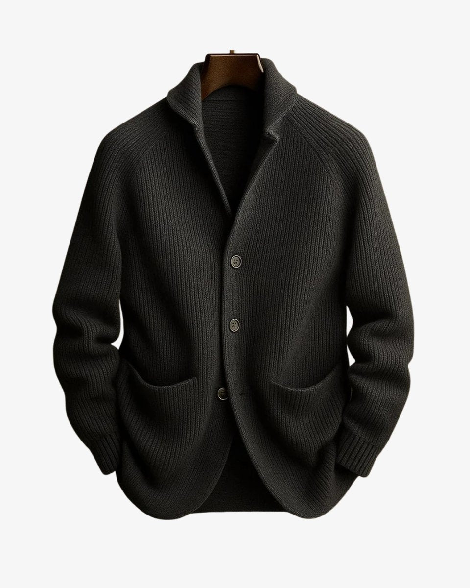 Men's Fitted Rib-Knit Button-Front Knit Cardigan – Gray