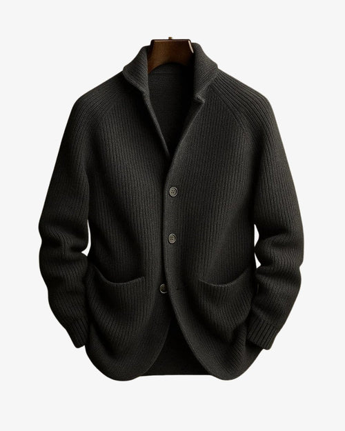 Men's Fitted Rib-Knit Button-Front Knit Cardigan – Gray