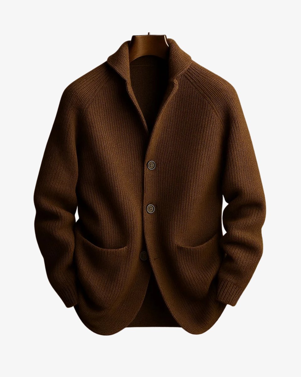 Men's Fitted Rib-Knit Button-Front Knit Cardigan – Brown