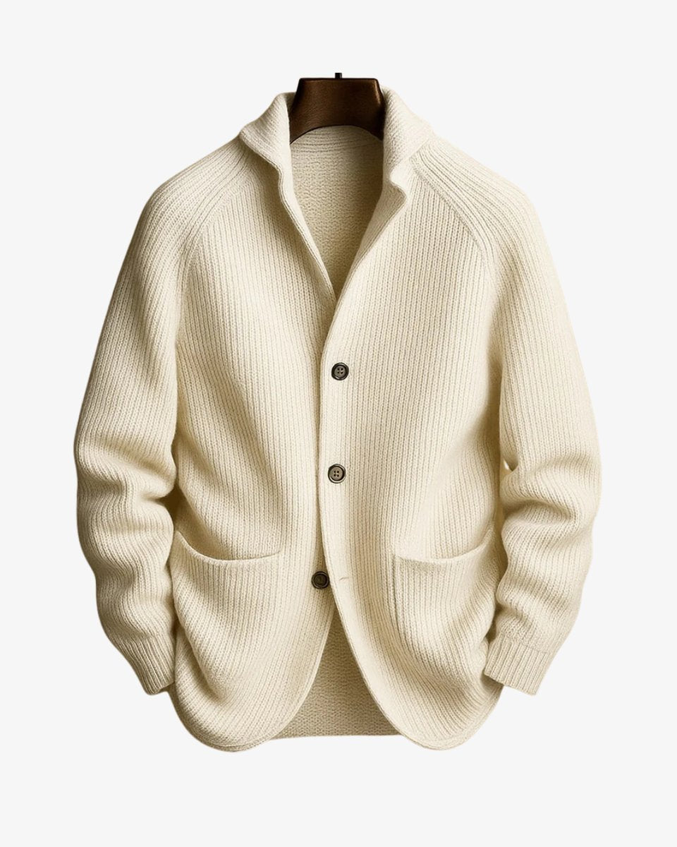 Men's Fitted Rib-Knit Button-Front Knit Cardigan – White