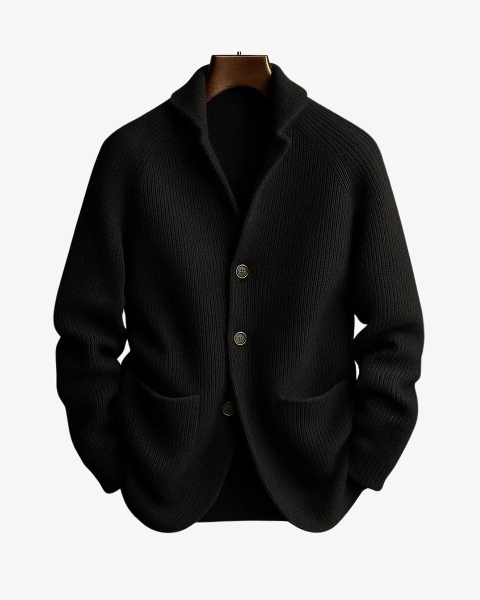 Men's Fitted Rib-Knit Button-Front Knit Cardigan – Black