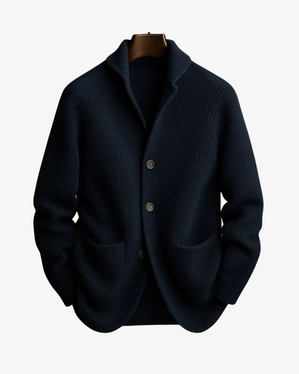 Men's Fitted Rib-Knit Button-Front Knit Cardigan – Navy