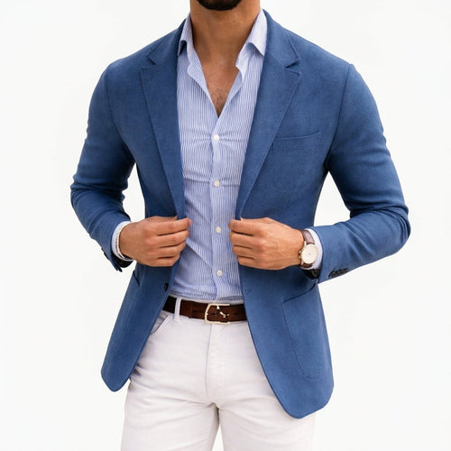 Men's Fitted Knit Notch Lapel Blazer – Blue