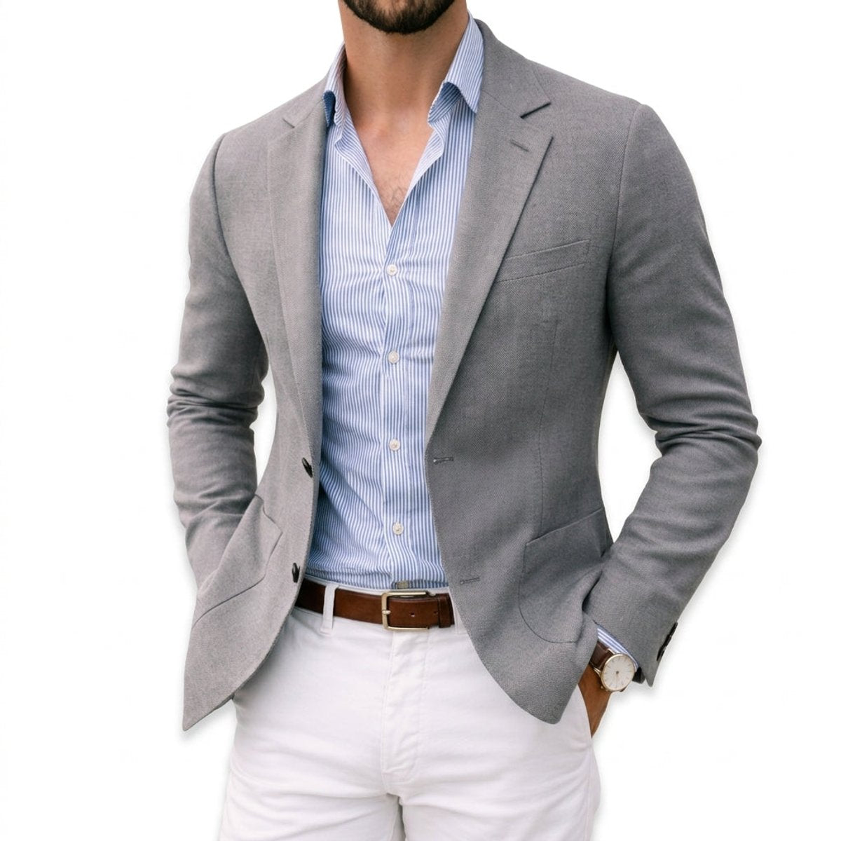 Men's Fitted Knit Notch Lapel Blazer – Silver